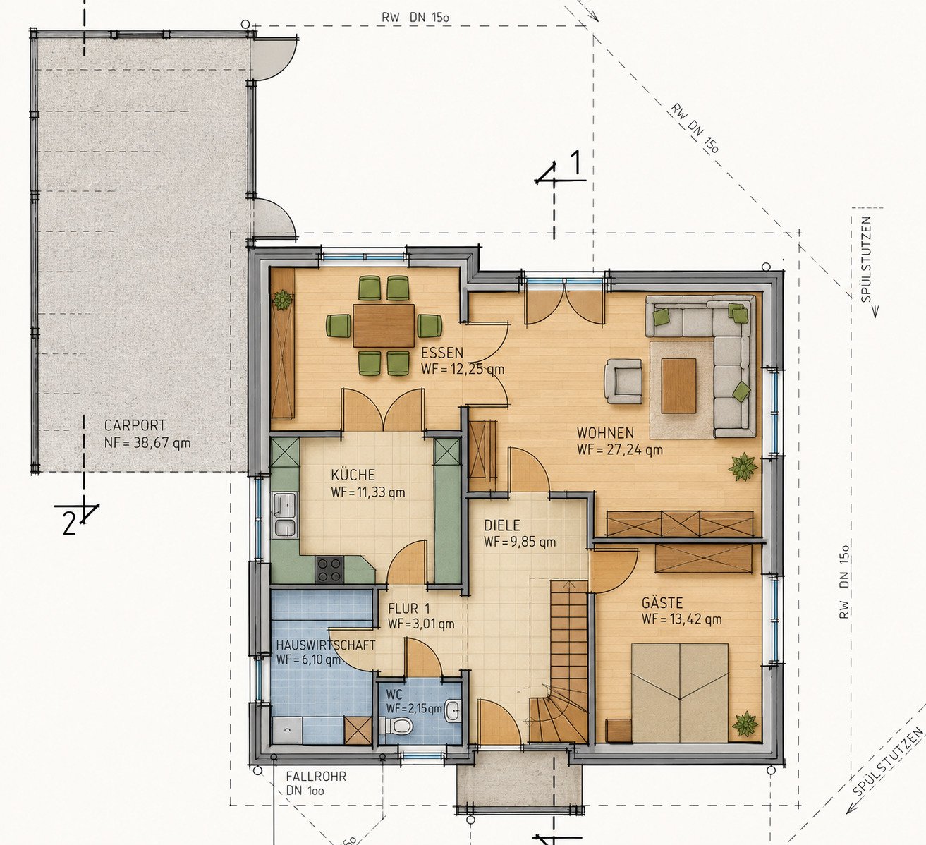 Plattegrond begane grond - AI-bewerkt Plattegrond begane grond - AI-bewerkt