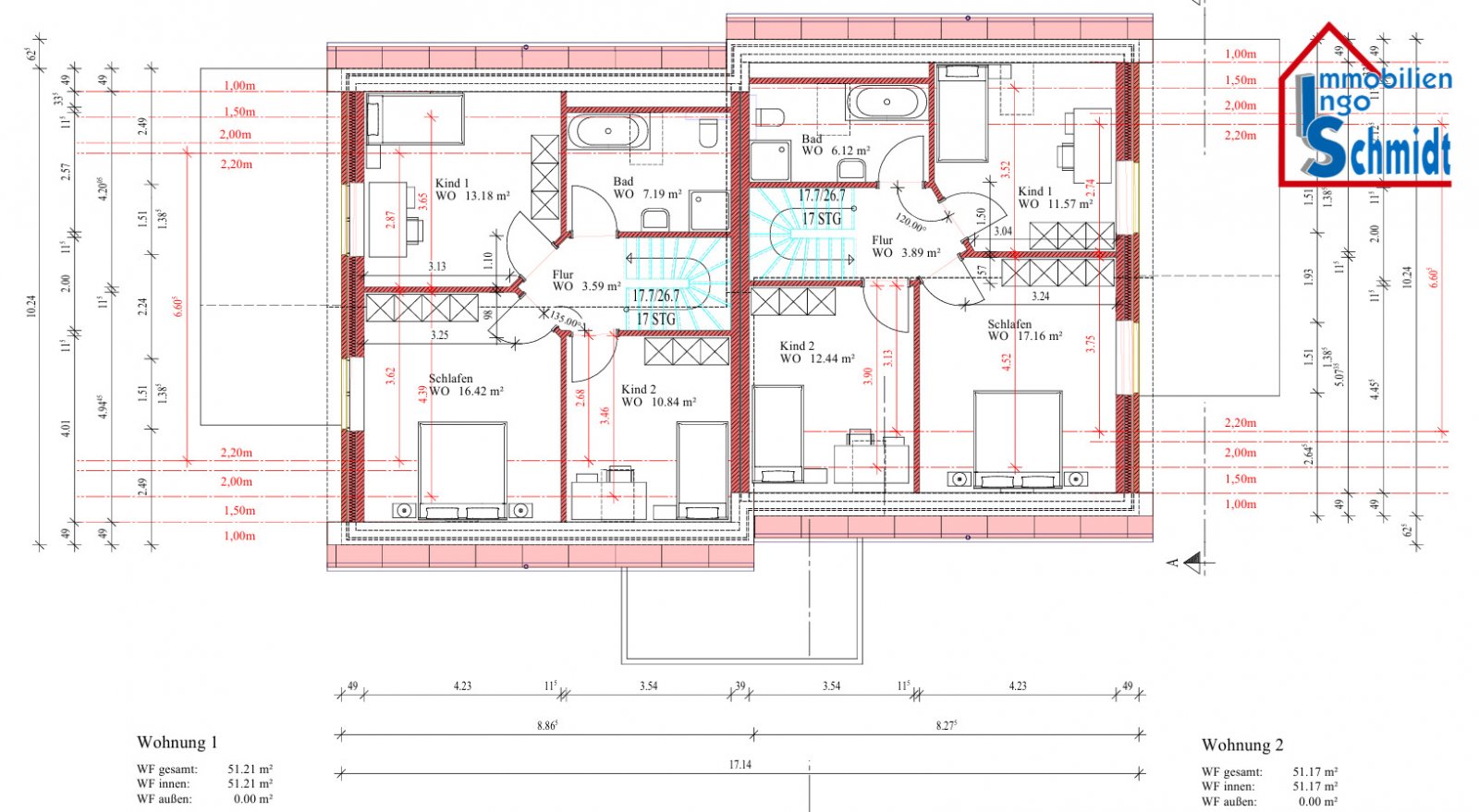 Plattegrond bovenverdieping - Appartement 1+2 Plattegrond bovenverdieping - Appartement 1+2