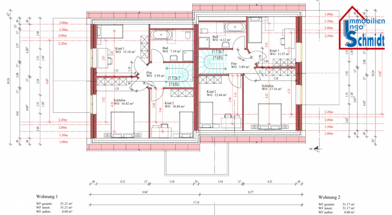 Plattegrond bovenverdieping - Appartement 1+2 Plattegrond bovenverdieping - Appartement 1+2