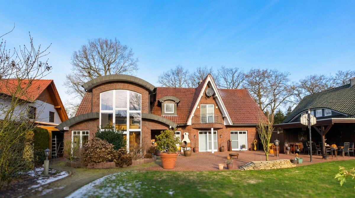 Exclusieve eengezins- of tweegezinswoning met indrukwekkend atrium en groot perceel te koop. 